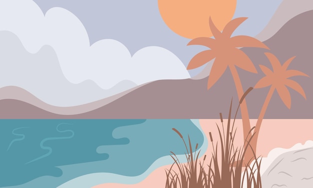 Vector natural scenery beach flat pastel colors vector illustration