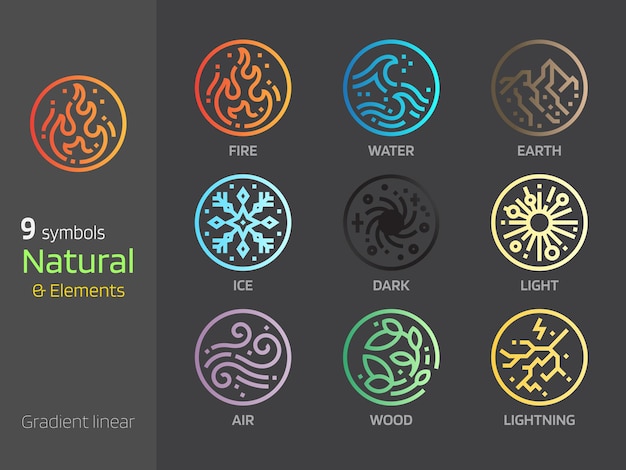 Natural symbol concepts gradient linear style icon Earthwaterwindfire 4 elements sign