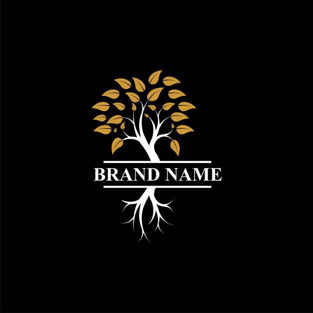 natural tree with golden leaves vector logo