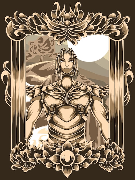 natural warrior on frame illustration