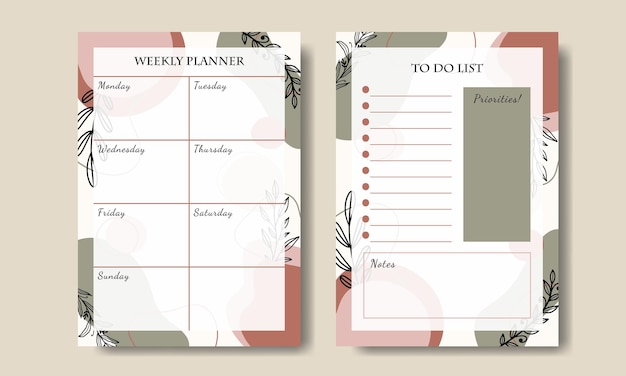 Vector nature abstract shape weekly planner template premium vector printable