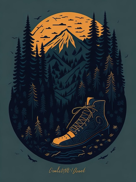 Nature Adventure Mashup Forest Landscape with Hiking Boot