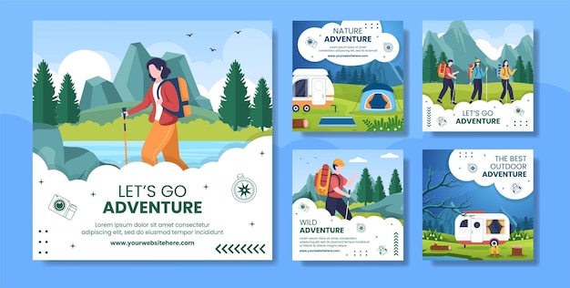 Nature Adventure or Vacation Social Media Post Flat Cartoon Hand Drawn Templates Illustration