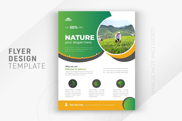 Vector nature agriculture service and 2 color gradient clean background or company business multipurpose flyer layout design template