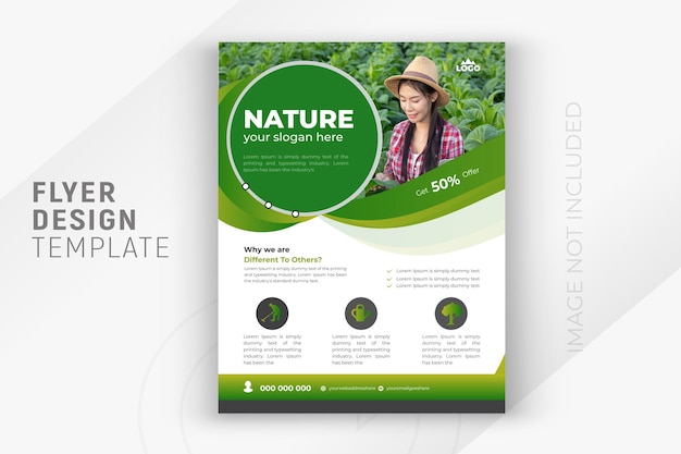 Vector nature agriculture service and 2 color gradient clean background or company business multipurpose lawn care flyer layout design template