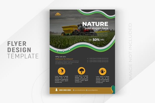 Vector nature agriculture service and 2 color gradient clean background or company business multipurpose lawn care flyer layout design template