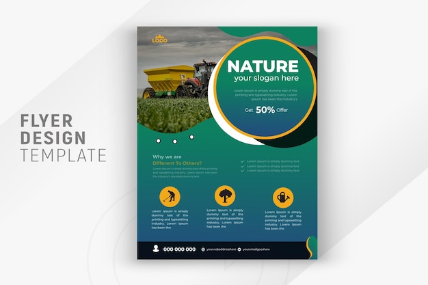 Vector nature agriculture service and 2 color gradient clean background or company business multipurpose lawn care flyer layout design template