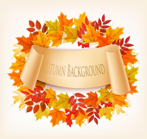 Nature Autumn Background With Colorful Leaves. Vector.