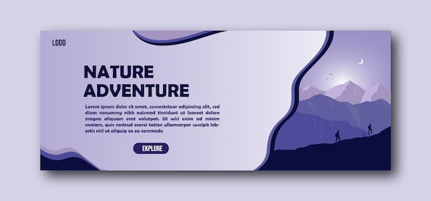 Vector nature banner explore mountain nature adventure with purple color concept for cover banner