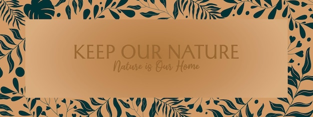 Vector nature banner with silhouette flower ornament aesthetic brown background social media cover