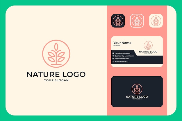 Nature beauty line art logo design and business card