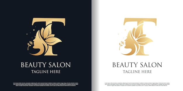 Nature beauty logo design with letter t unique style concept Premium Vector