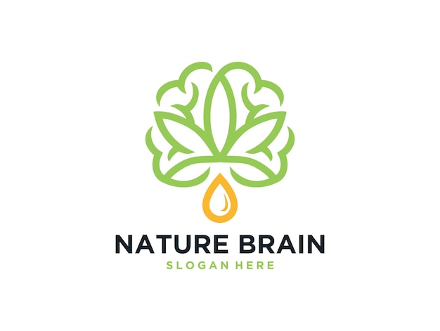 Nature brain with cannabis leaf and oil logo design