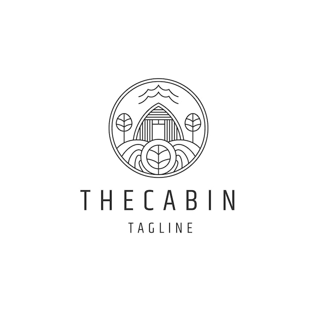 Nature cabin line logo icon design template flat vector