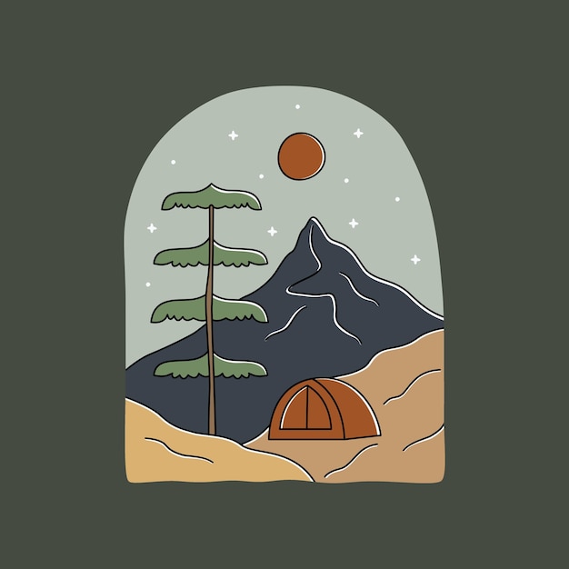 Nature camping and mountain design for badge patch emblem graphic vector art tshirt design