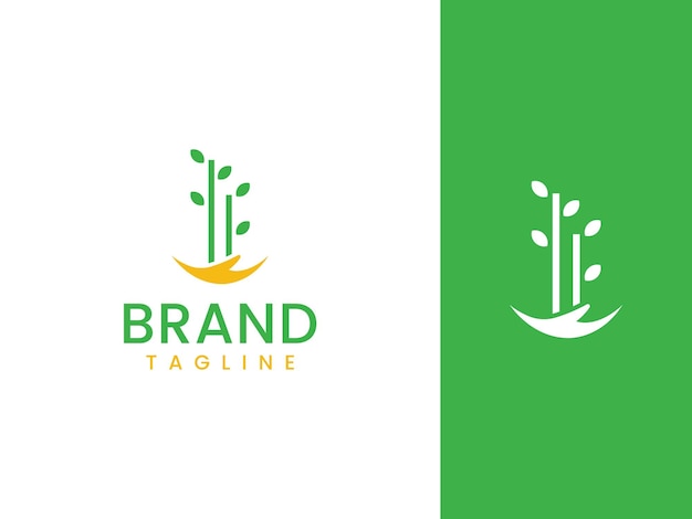 Nature care logo template Human hands and tree with green leaves