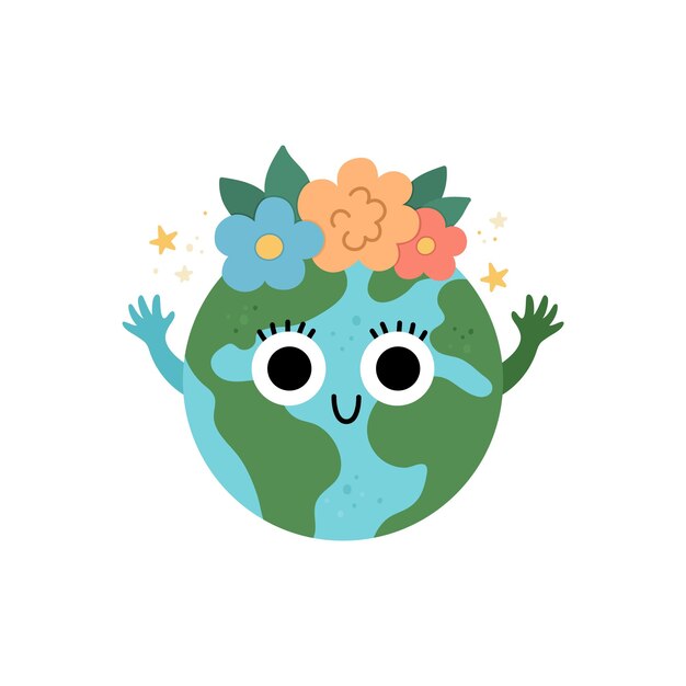 Vector nature cute illustration a picture of a planet with flowers on it