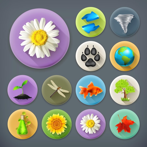 Nature and Ecology, long shadow icon set