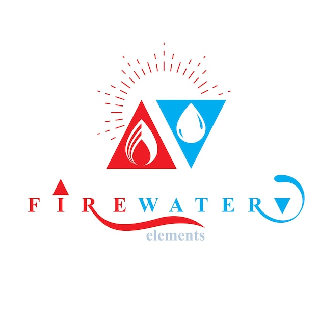 Nature elements balance conceptual emblem for use as marketing design symbol. Fire and water harmony.