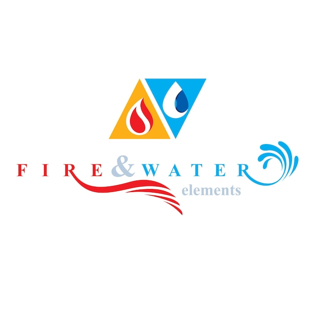 Nature elements balance conceptual emblem for use as marketing design symbol. Fire and water harmony.