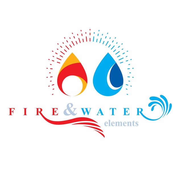 Nature elements harmony logo for use as corporate emblem, fire and water balance.