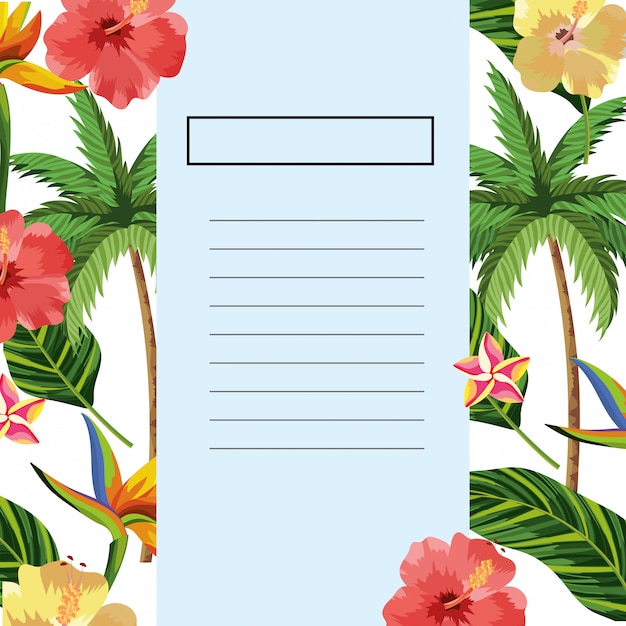 Nature flowers cartoon with blank notebook