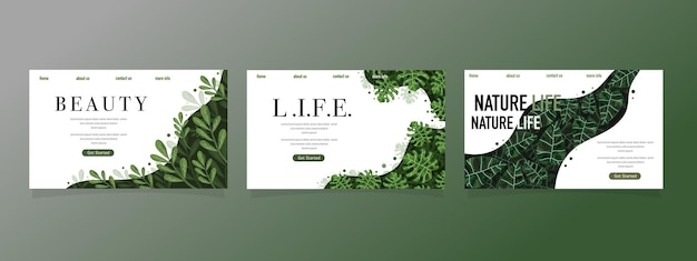 Nature foliage plants for background and landing page design set bundle