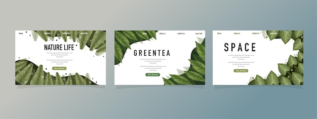 Vector nature foliage plants for background and landing page design set bundle