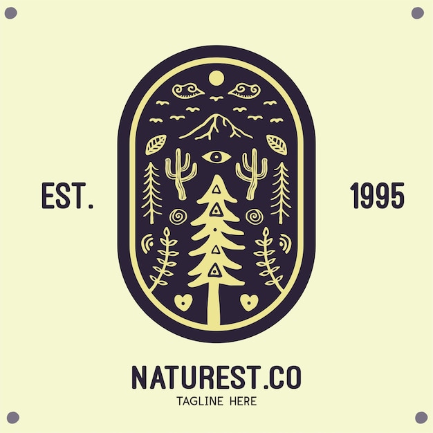 Nature forest badge mountain plant cactus badge logo illustration template