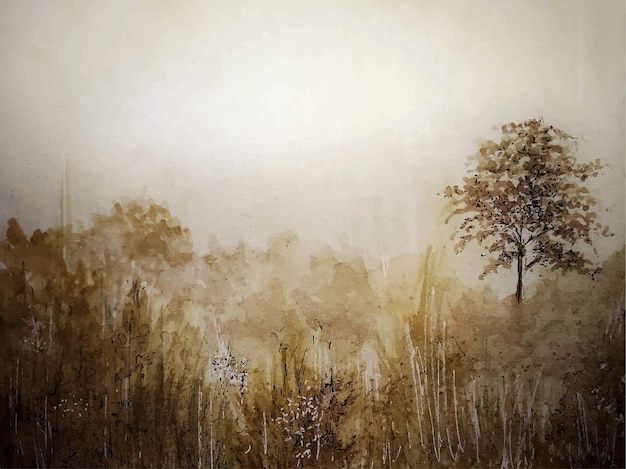 A nature forest watercolor painting on paper background