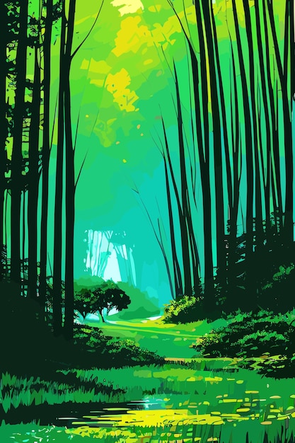 Nature green forest landscape illustration vector