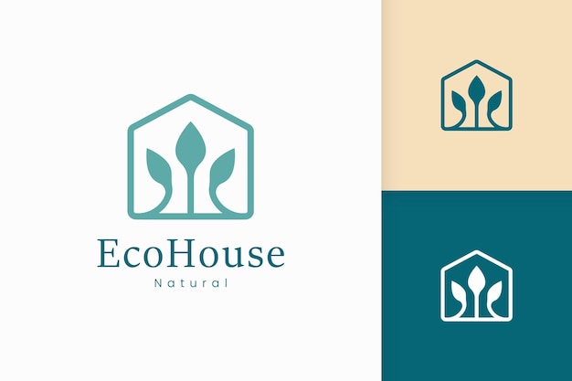 Nature green house logo with tree and leaf shape