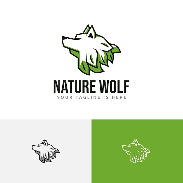 Nature Green Leaf Eco Wolf Head Logo