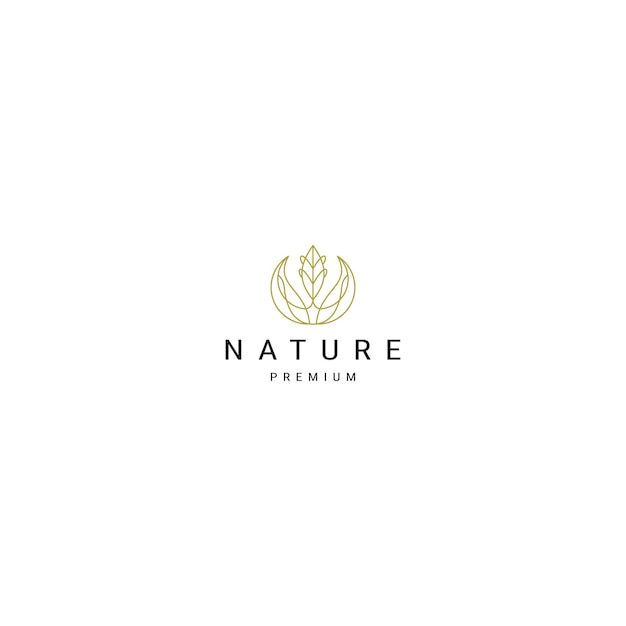 Nature leaf line art icon logo design template