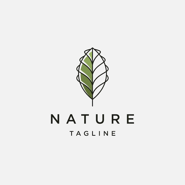 Nature leaf line logo design template flat vector