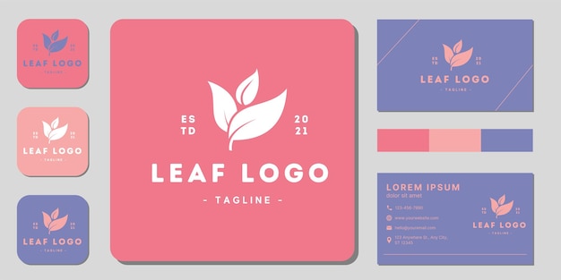 Nature leaf logo modern simple clean and minimalist design with creative double sided business card