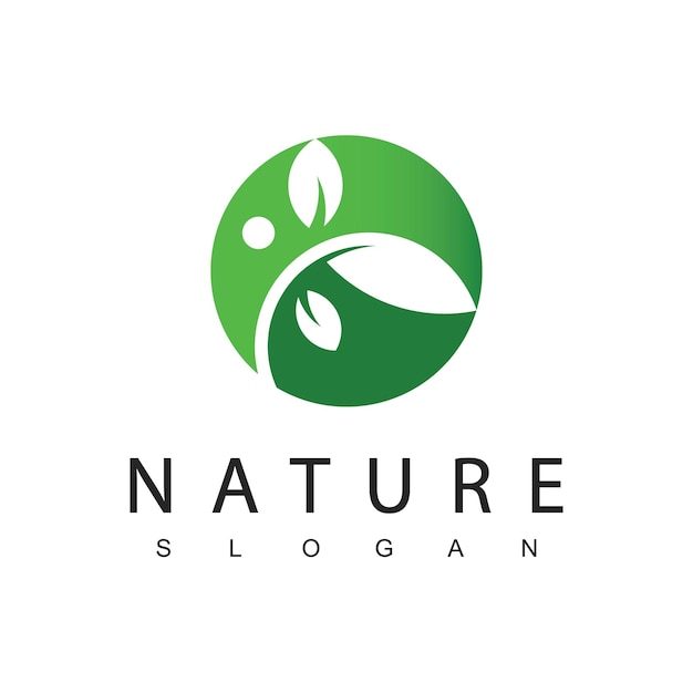 Nature Logo Design Template Using Circle Leaf Symbol