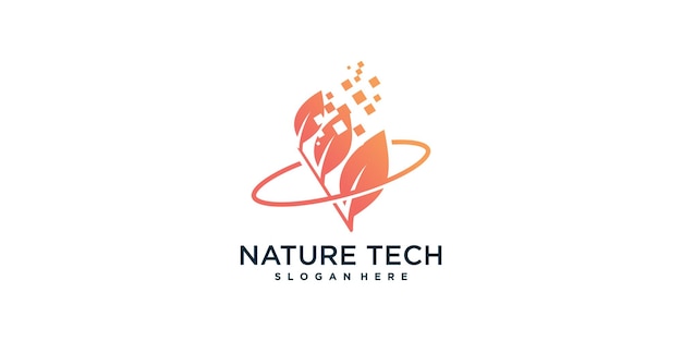 Nature logo design with modern technology style Premium Vector