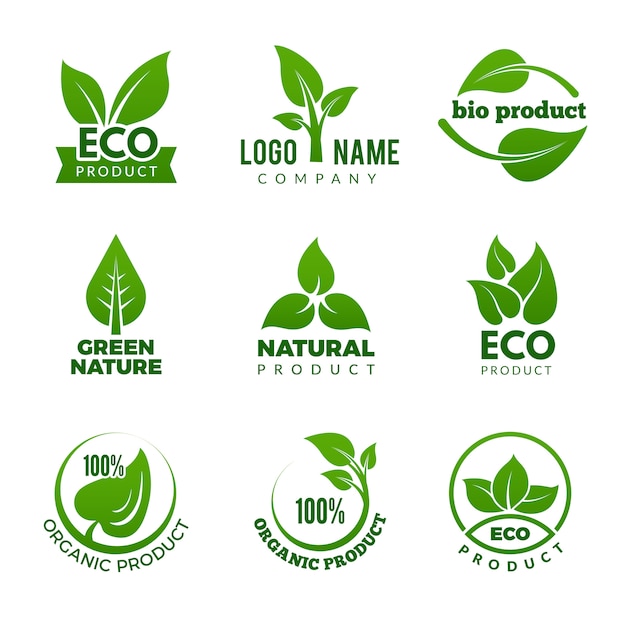 Nature logo. Herbal organic eco natural health  with vector leaf set