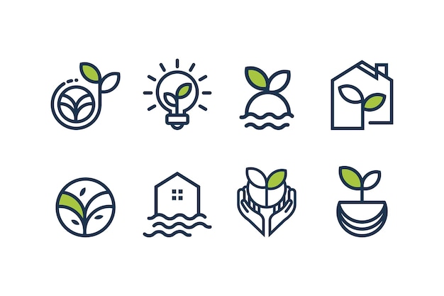 Nature logo icon set with modern simple line art style