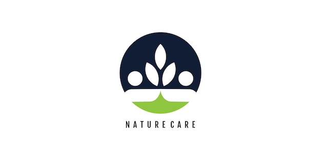 Nature logo with people care concept design premium vector