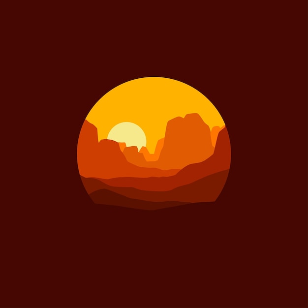 Nature mountain landscape in circle illustration