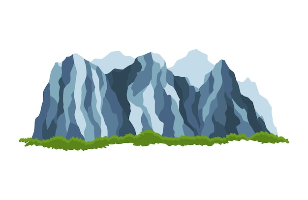 Nature mountain landscape. Rocky massif or barrow mountain heap vector Illustration. Range rock peaks, mountain rocky environment top. Travel landscape, climbing or hiking mountains.