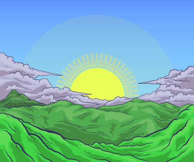 nature mountains clouds and sky in the sunrise design vector illustration