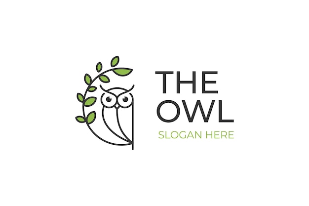 Nature owl logo design line art style with plant or leaf decorated element icon design for your identity logo