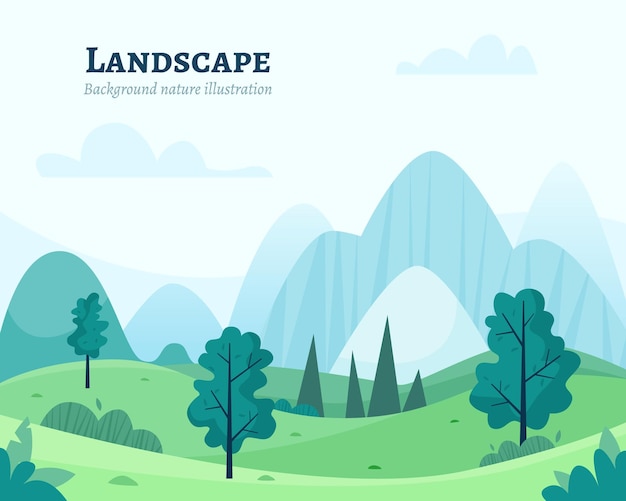 Nature park or forest outdoor background with trees Flat cartoon style vector illustration