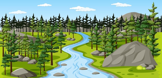 Nature park with river landscape scene