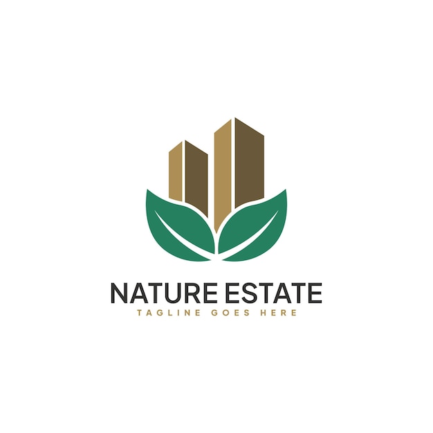 Nature Real Estate Logo Vector, Leaf Logo Template with Building