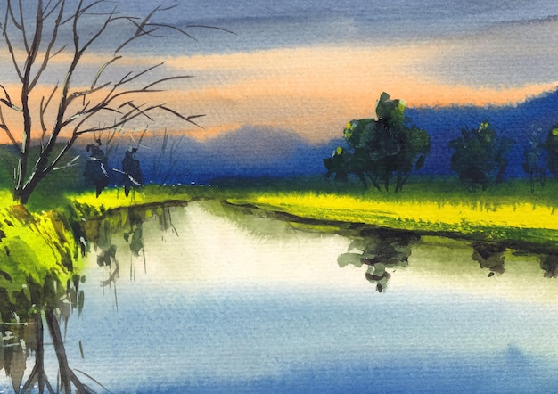 Nature reflaction watercolor painting on paper