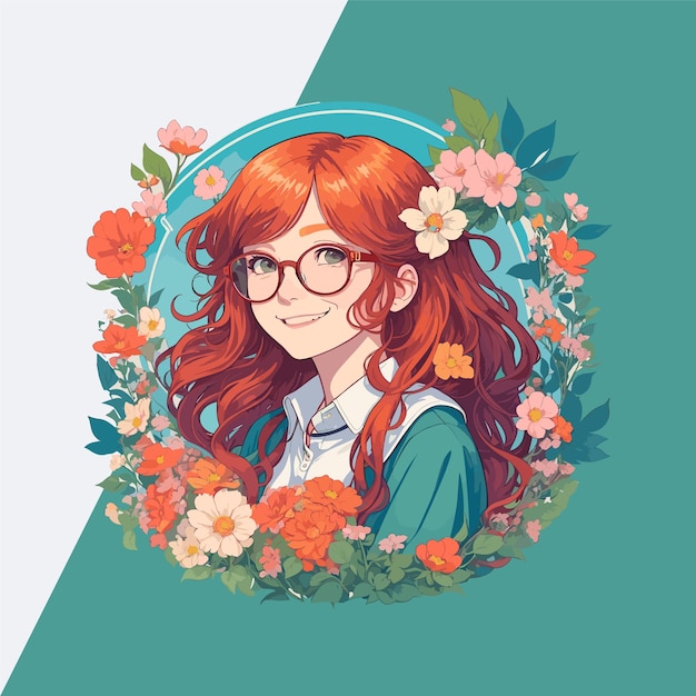 Nature's Joy FlowerAdorned Redhead Girl Vector Illustration for Diverse Applications